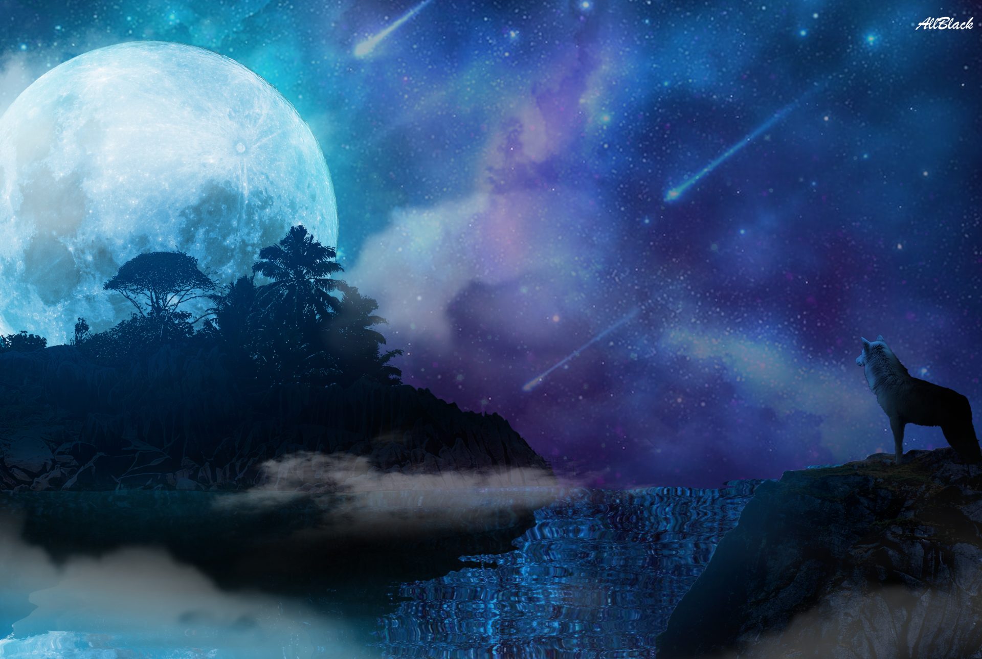 big moon and the night sky in a fantasy atmosphere